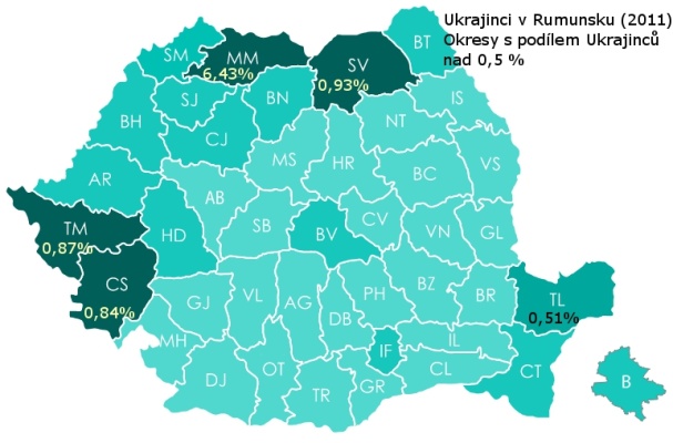 Ukrajinci v Rumunsku-mapa